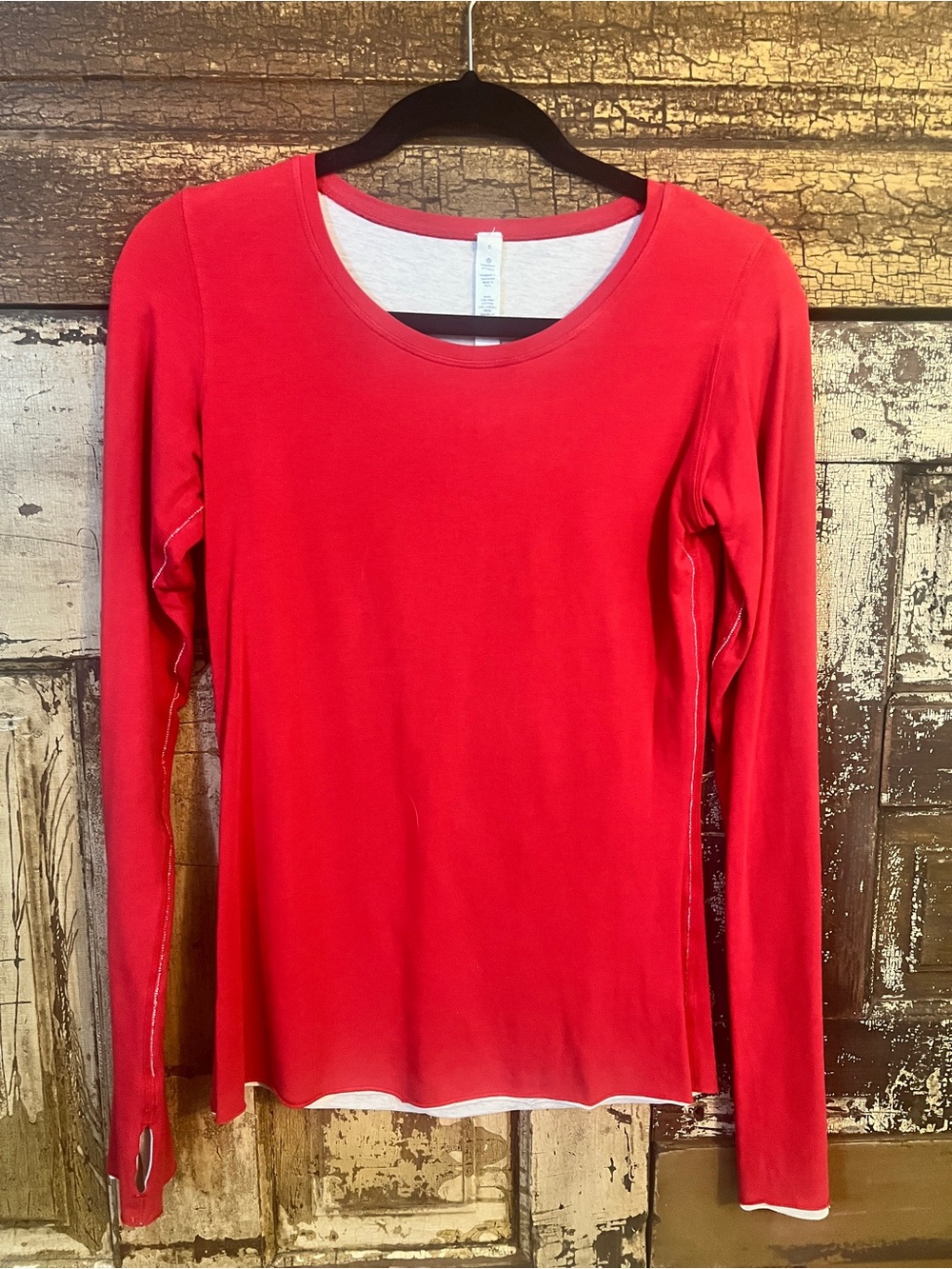 Lululemon Pima Cotton SeaCell Long Sleeve Tee | Red Thumbhole Top | Size 6